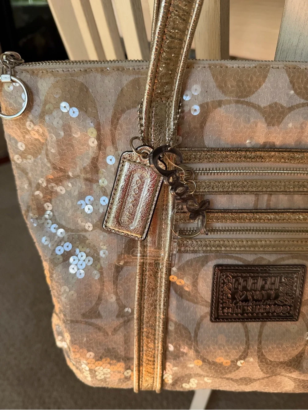 RARE Coach Poppy Gold Sequin Glam Tote 14536 Y2K Vintage McBling
